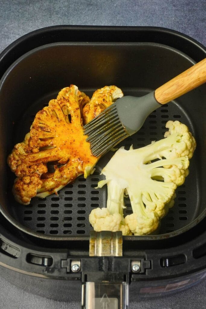 cauliflower steak in air fryer spices brushing
